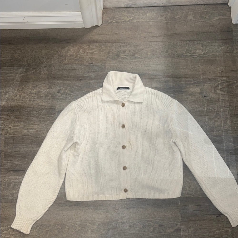 Cream Chunky Knit Cardigan with Collar